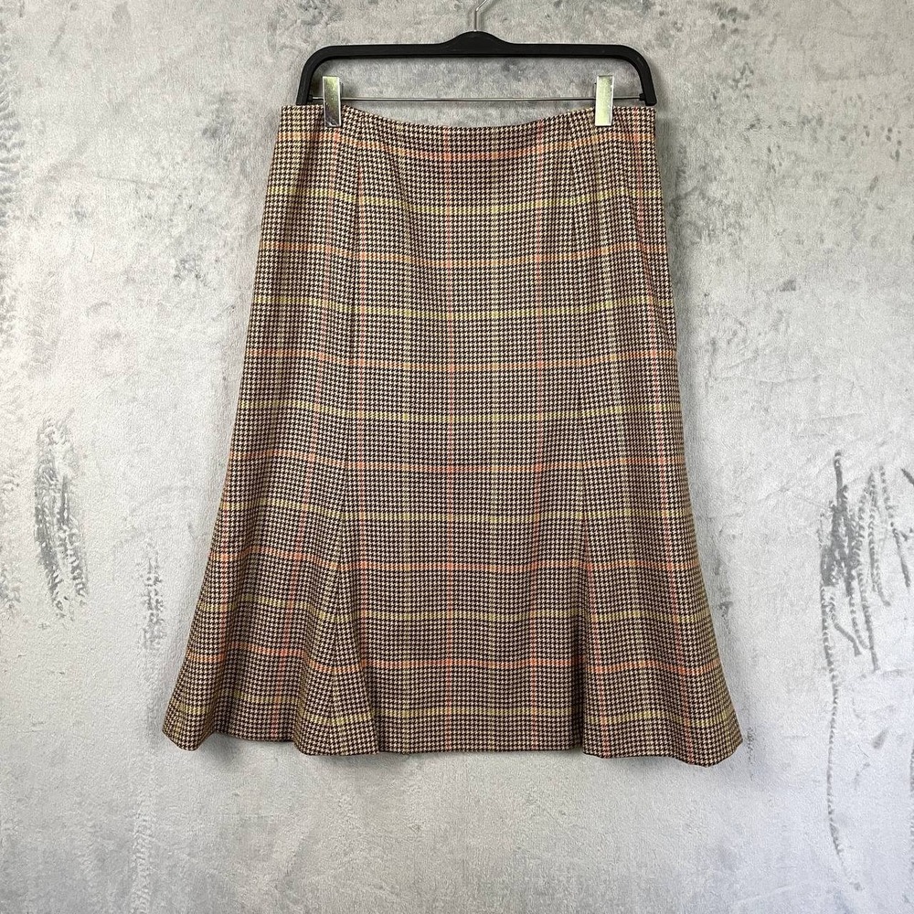 Vintage Talbots Wool Plaid Houndstooth Midi Skirt Academia Preppy Women Size 12